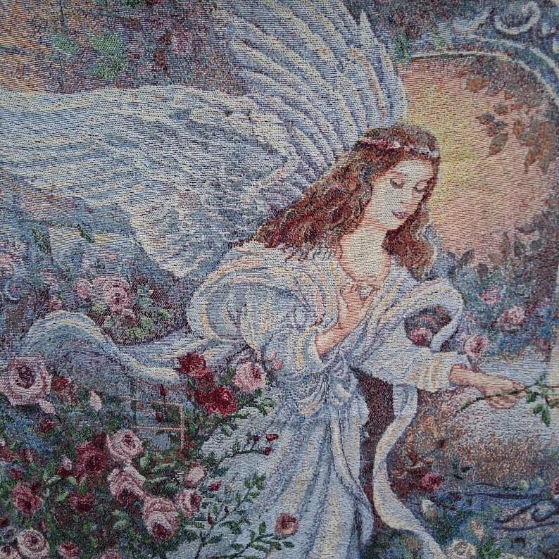 NUOVA CON ETICHETTA Arazzo Vintage Angelo dell'Amore Coperta Lena Lui Cotone USA immagine 3