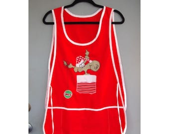 Vintage 70er Jahre Weihnachtselch Kittel Schürze bestickt Unikat EUC