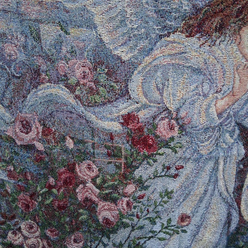 NUOVA CON ETICHETTA Arazzo Vintage Angelo dell'Amore Coperta Lena Lui Cotone USA immagine 5