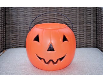 VTG Blow Mold Halloween Pumpkin Trick Or Treat Pail JOL General Foam Plastics