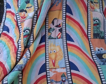 Seltenes Vintage 70er 80er Sesamstraße Muppets Regenbogen Zwillings-Schmusetuch Super ..