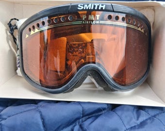 1992 Vtg. Smith Klassische Skibrille *Sun Valley II Schwarz/Gold Gläser 100% UV mit Box
