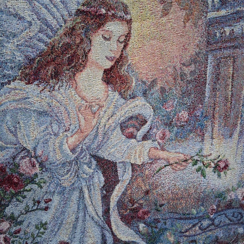 NUOVA CON ETICHETTA Arazzo Vintage Angelo dell'Amore Coperta Lena Lui Cotone USA immagine 4