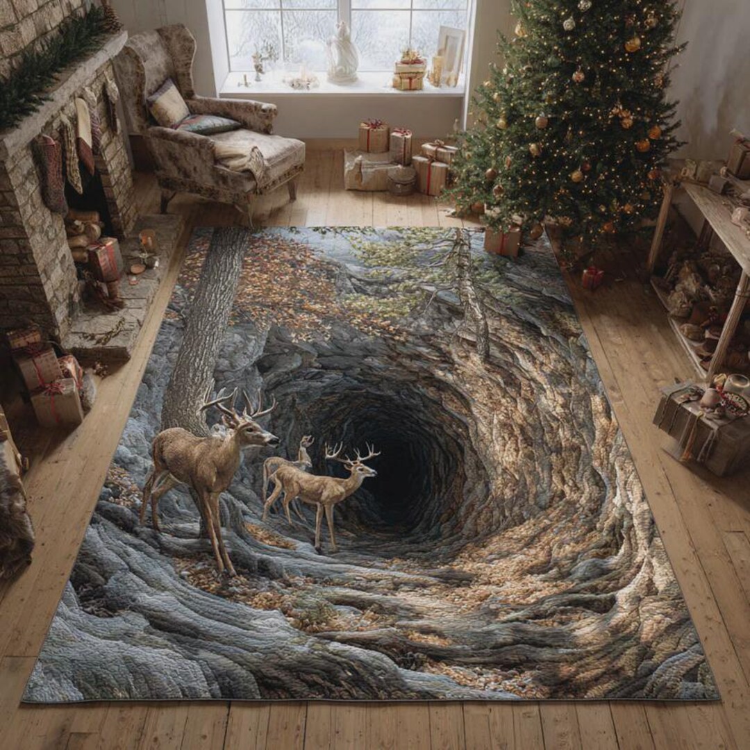 Deer 3D Area Rug, Forest Tunnel Optical Design, Cozy Cabin Woodland ...