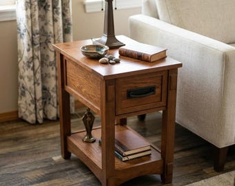 Wooden End Table With Drawer and Shelf | small space table | bed side table | living room table | narrow sofa table