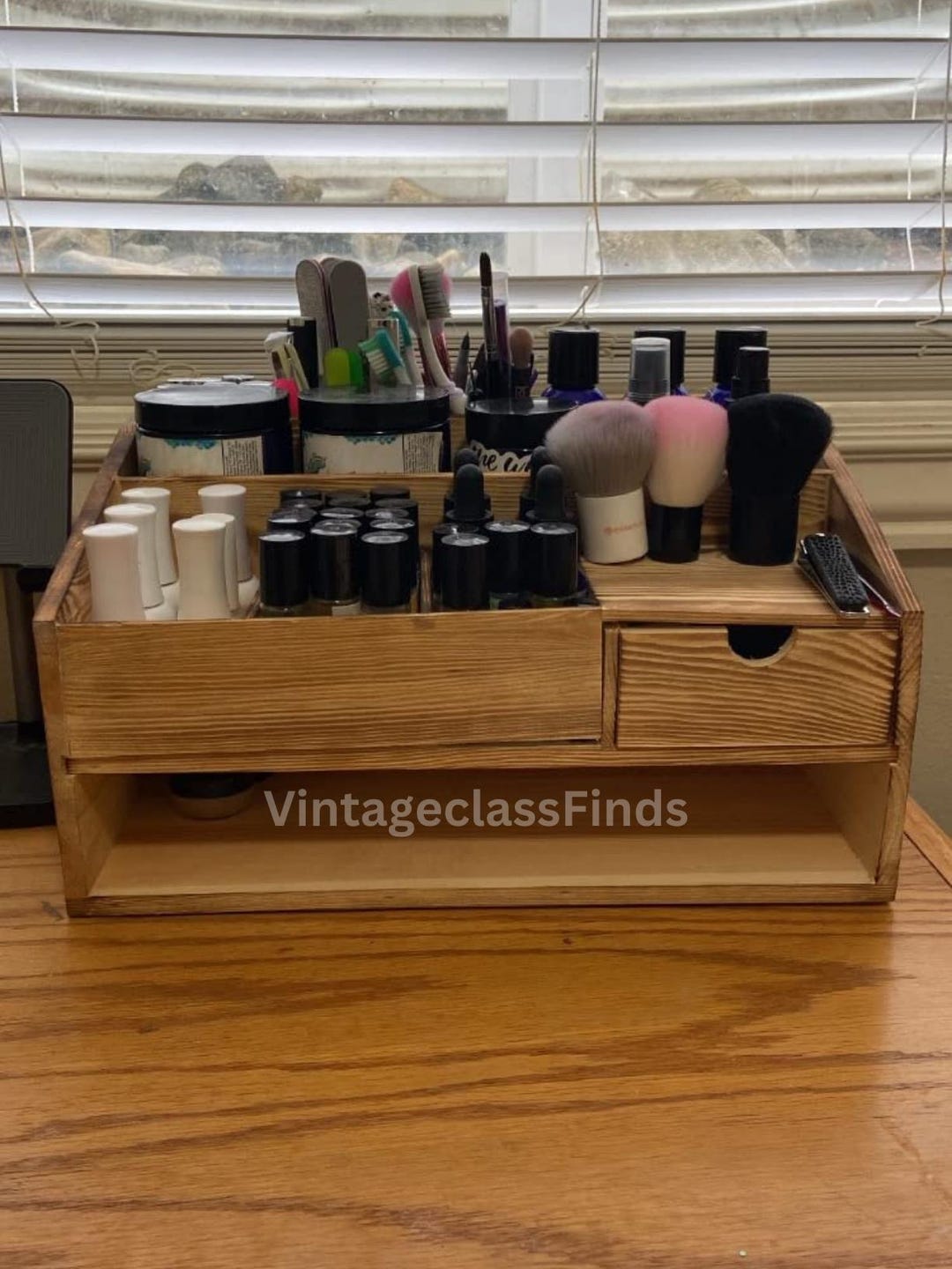 Wood Desk Organizer | Rustic Office & Vanity Storage - Etsy