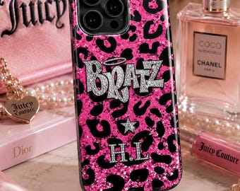 Funda personalizada de leopardo rosa para teléfono, funda para iPhone con nombre personalizado, funda MagSafe, funda estética Y2K, regalo para ella, funda con monograma