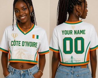 Custom Côte d'Ivoire Soccer Croptop Jersey, Personalized Name Crop Top, World Football 2026 Shirt, Sporty Girl Outfit, Gift for Women