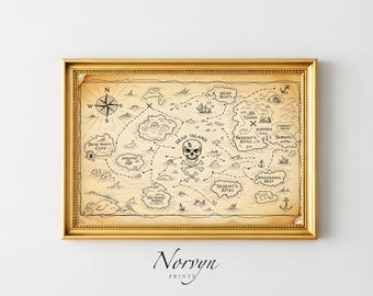 Pirate Treasure Map Printable | Vintage Pirate Map Illustration, Dead Man’s Cove Fantasy Wall Art