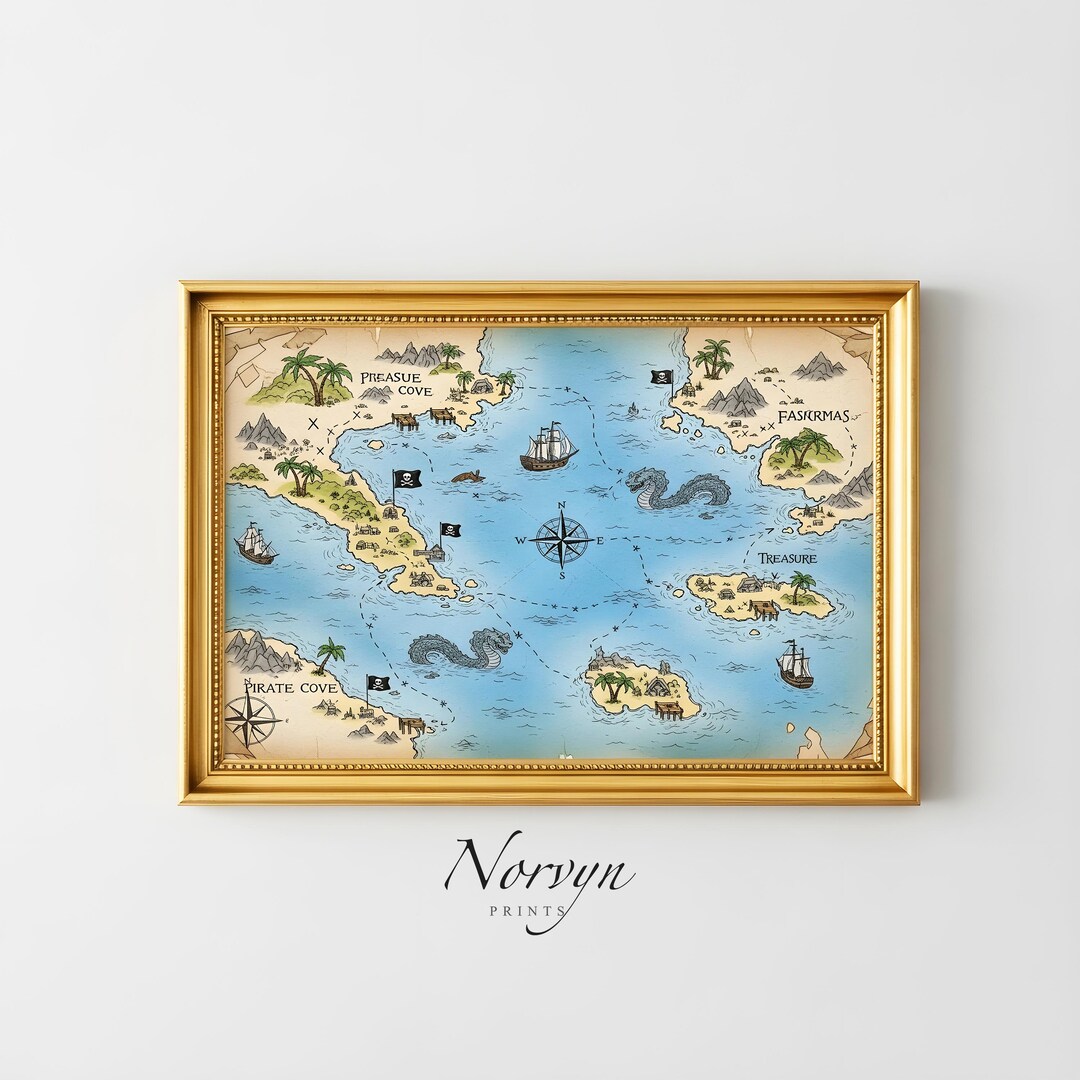 Pirate Treasure Map Printable | Vintage Sea Map, Pirate Cove Fantasy ...