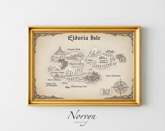 Fantasy Island Map Printable | Eldoria Isle Map Art, DnD World Map, RPG Fantasy Wall Art