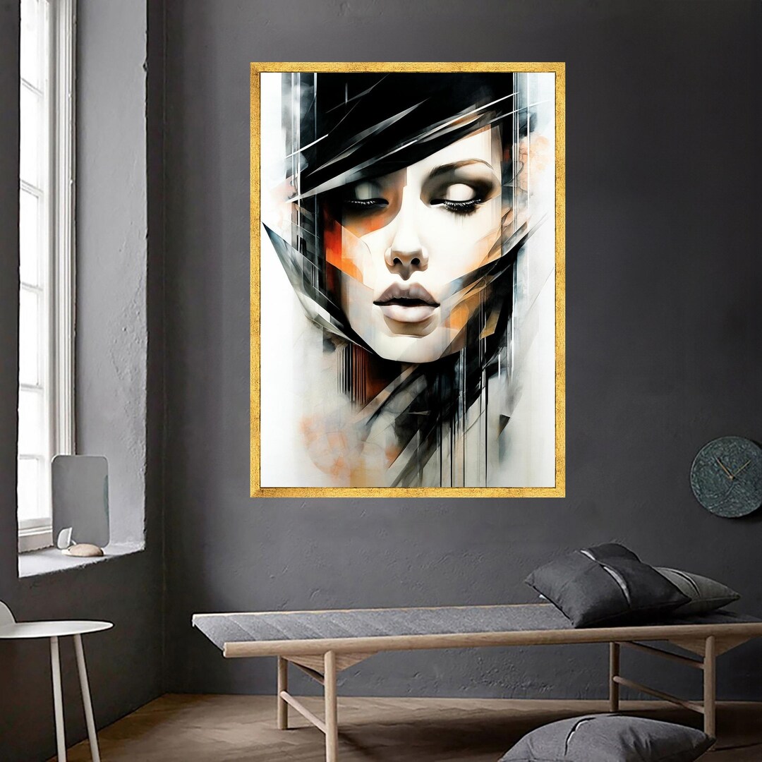 Abstract Woman Face Portrait Canvas Wall Art, Modern Geometric Art ...