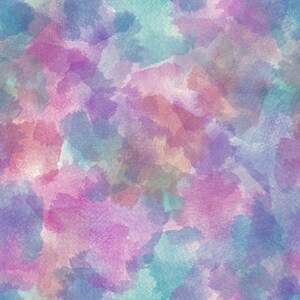 May include: Abstract watercolour painting with a blend of colours. The artwork features soft brushstrokes in shades of pink, purple, blue, and peach, creating a textured and artistic effect. The overall theme is a dreamy and colourful background.