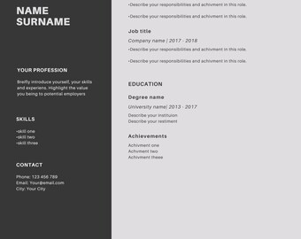 Modern Resume Template for Canva | Professional CV (instant Download ...