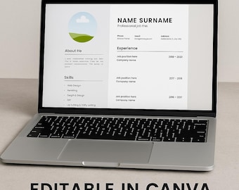 Plantilla de currículum moderna para Canva/Carta de presentación (Descarga inmediata)
