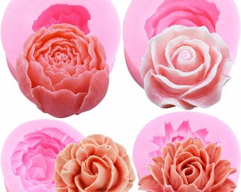 3D Rose Flower Silicone Mold Set for Soap, Fondant, Resin and Cake Decorating (Set of 4)