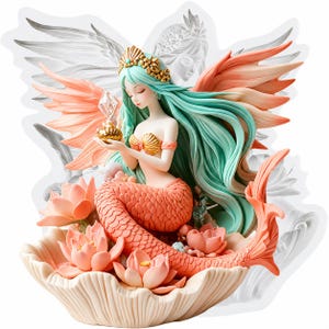 Mermaid Angel Seashell Flower Silicone Mold for Polymer Clay, Epoxy Resin, DIY Jewelry Making and Air-Dry Clay Crafts