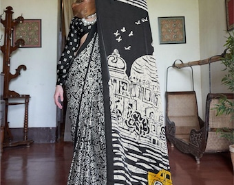 Modal satin print sarees