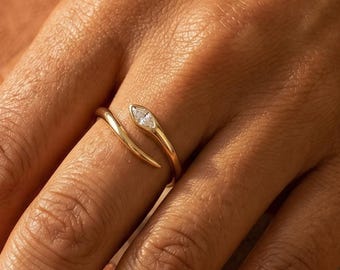 Minimalist ring marquise Sterling silver Tarnish free Open ring Thin band gold Dainty Stacking Ring