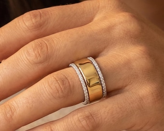 Gold Oura eternity rings accessory Simulated diamond thin band luxurious Dainty CZ Gold jewelry