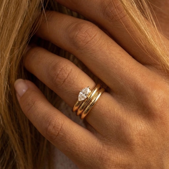 Marquise cut ring Thick band Multi layer ring luxurious 18K gold plating Waterproof Dainty Everyday jewelry