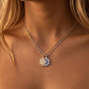 Collar Sol y Luna a juego Regalo Sol y Luna Colgante Celestial Mejor amigo Joyería Familiar Significativa Parejas