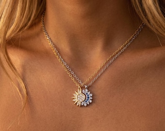 Collar Sol y Luna a juego Regalo Sol y Luna Colgante Celestial Mejor amigo Joyería Familiar Significativa Parejas