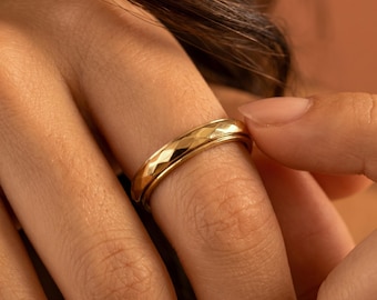 Anello girevole in oro, ideale per alleviare lo stress, ideale come braccialetto antistress in acciaio inossidabile o martellato in oro 14 carati, regalo antistress per la mamma.