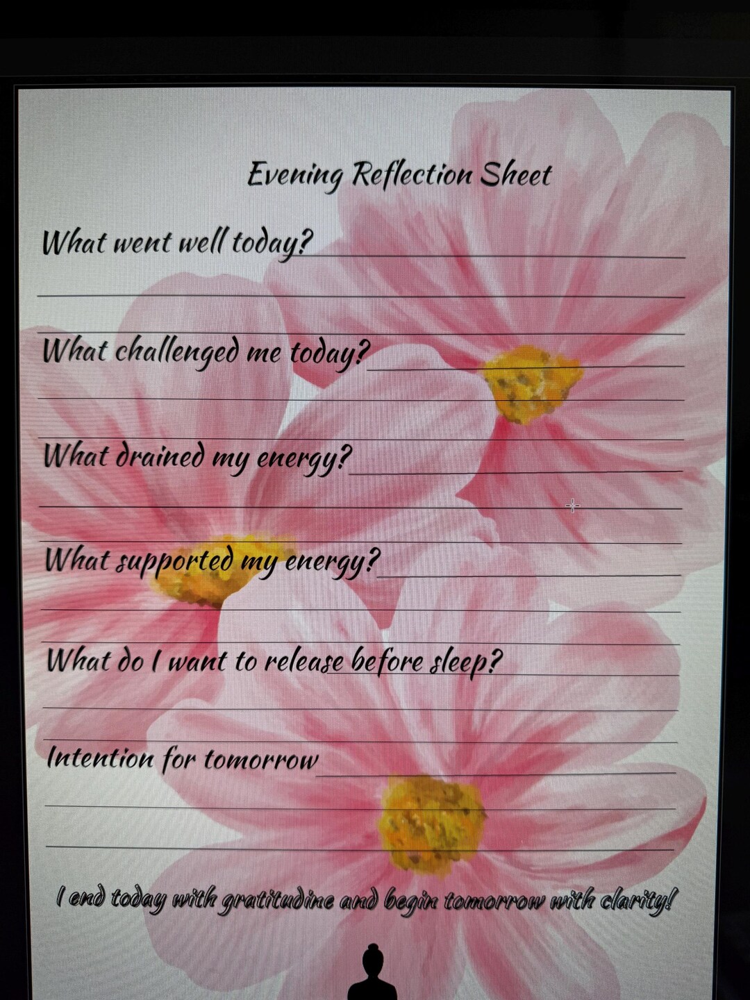 Evening Reflection Sheet Pprintable, Night Journal Page, Self-care ...