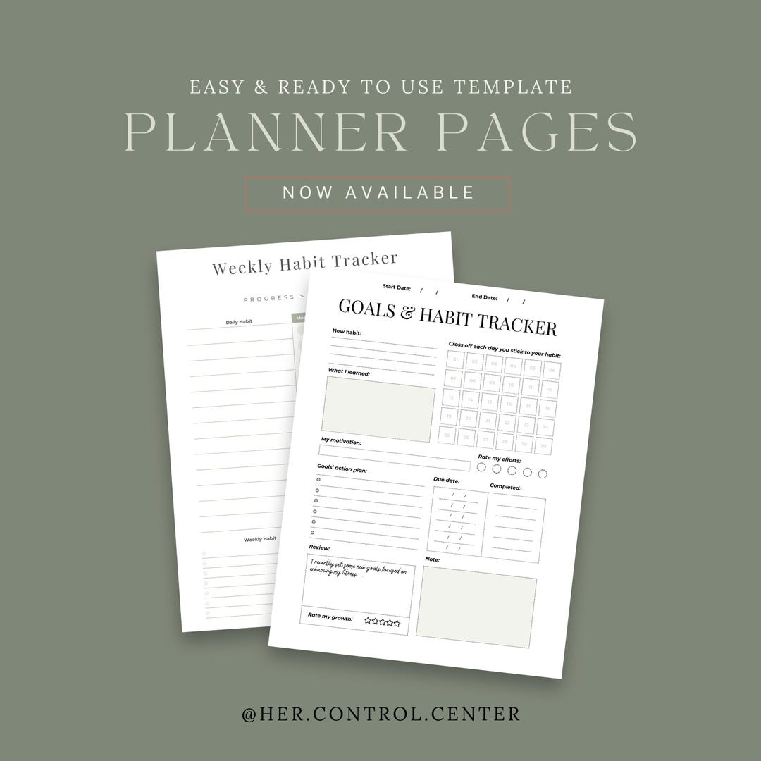 Weekly Habit Tracker + Weekly Goal Planner Printable | 2-page Set ...