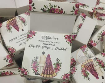 Cajas de regalo personalizadas para Nikkah_ Regalos florales para la ceremonia de boda islámica_ Obsequios personalizados para Mehndi