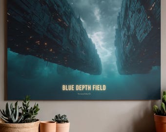 Cyberpunk City Poster – Blue Depth Field, Digital Download, 4 Poster Sizes & Desktop Wallpaper