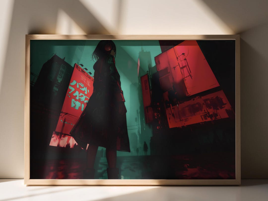 Cyberpunk Girl Poster Printable Wall Art Digital Download 4 Sizes Tokyo ...