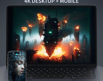 4K Cyberpunk Wallpaper Bundle, Sci-Fi Desktop & Mobile Hintergründe, Sofort Download | NeonShell Vol.1