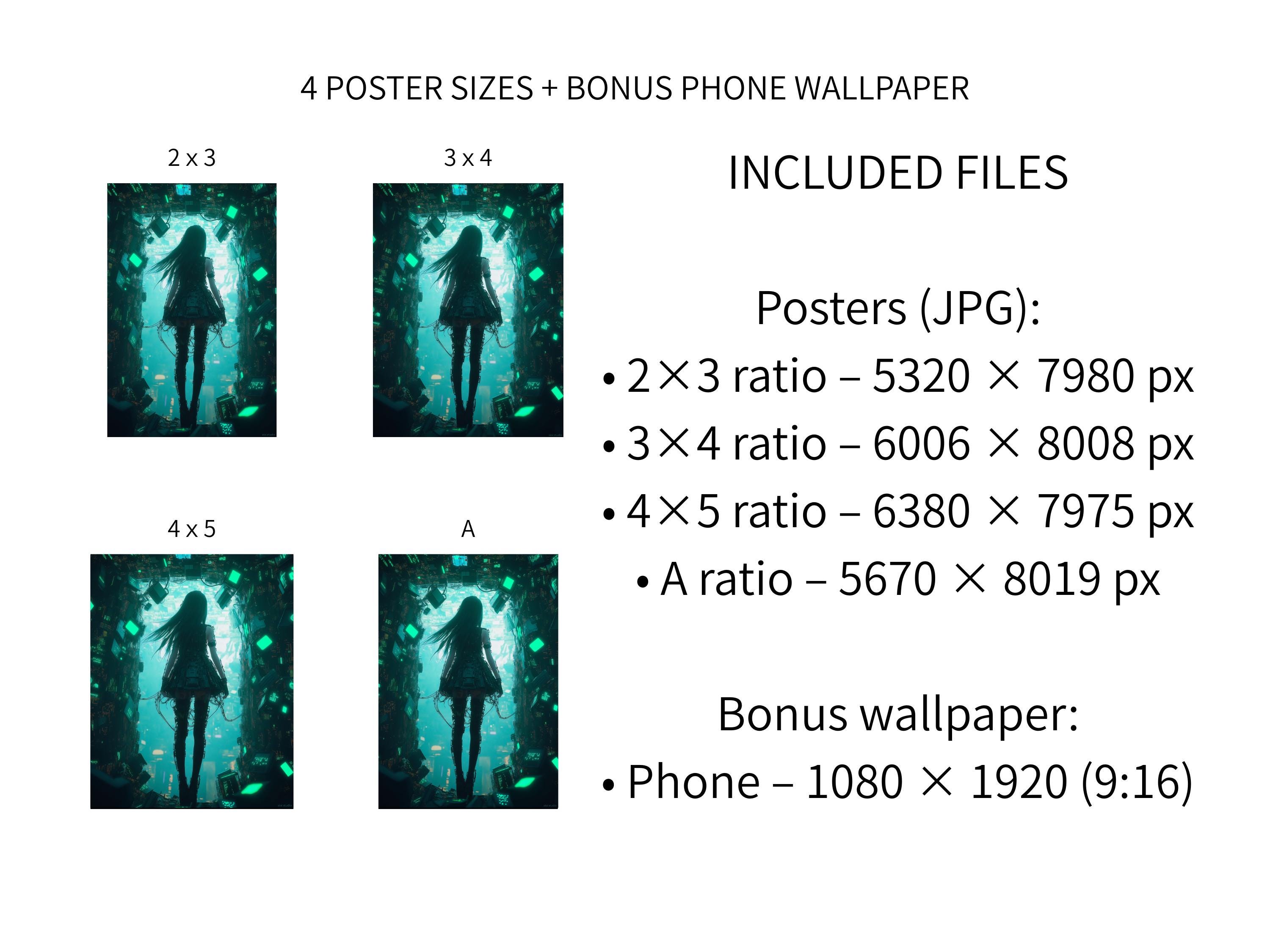 Cyberpunk Girl Poster Printable Wall Art Digital Download 4 Sizes Neon ...