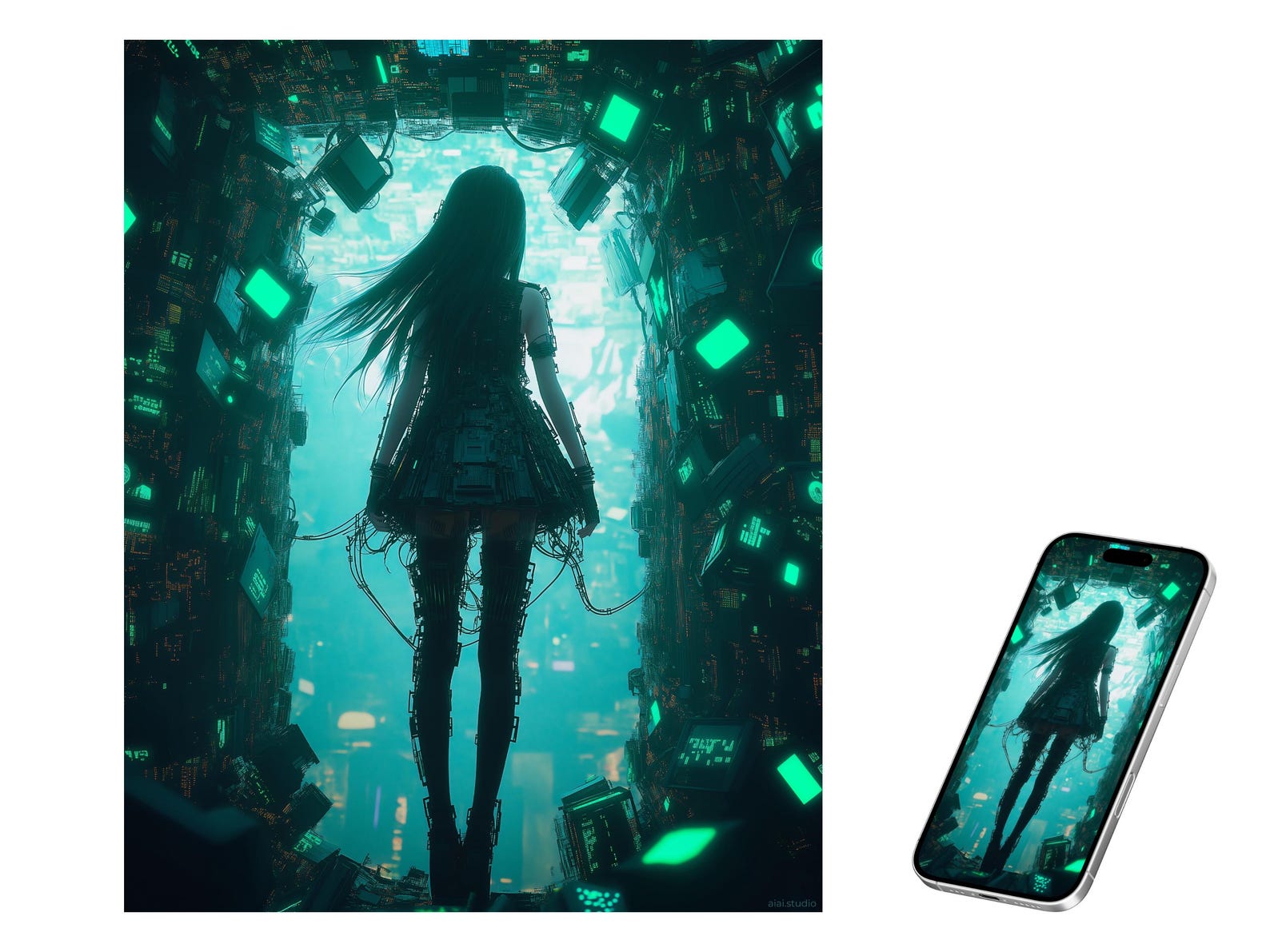 Cyberpunk Girl Poster Printable Wall Art Digital Download 4 Sizes Neon ...