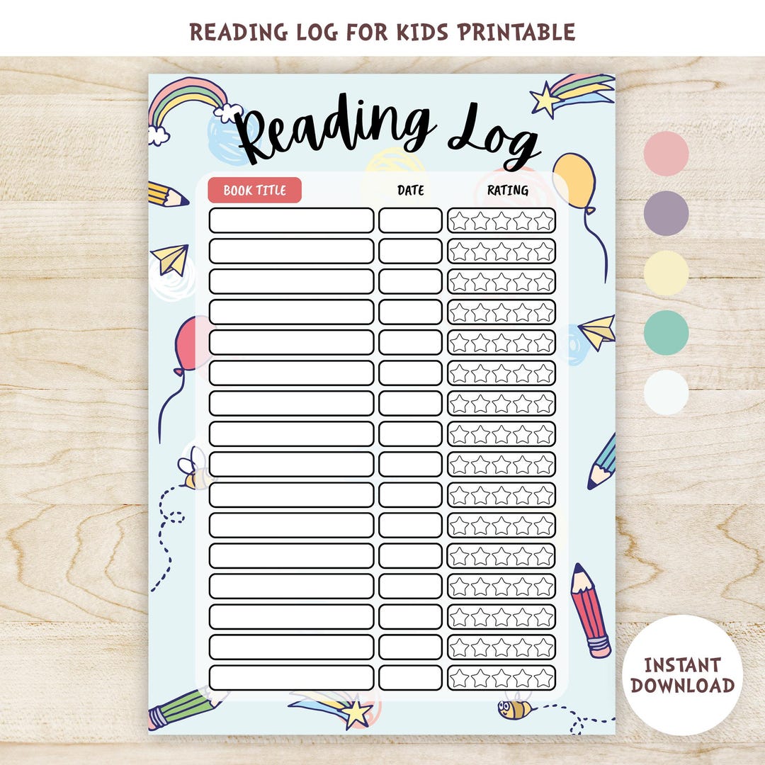 Reading Log Printable for Kids | Book Tracker & Journal Template - Etsy