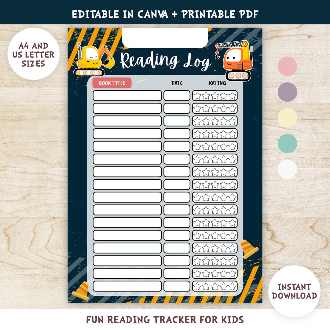 Kids Reading Log Printable | Book Tracker & Reading Journal Canva ...
