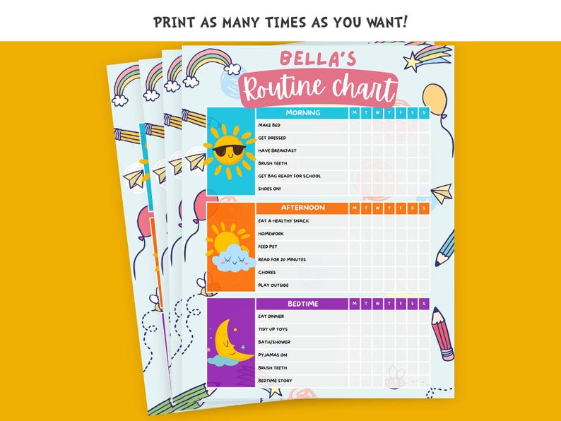 ADHD Routine Chart Kids Printable | Visual Schedule Morning Bedtime ...