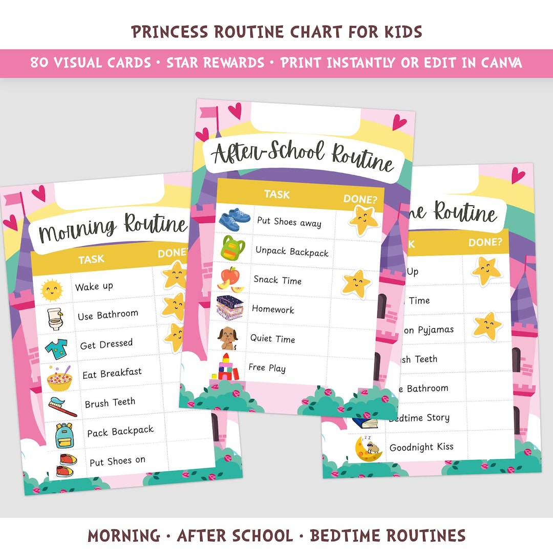 Princess Routine Chart for Kids | Visual Daily Routine Cards & Reward ...