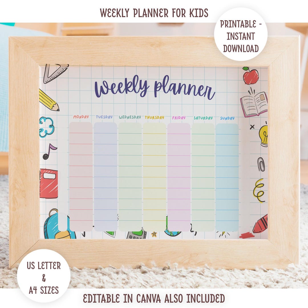 Weekly Planner for Kids Printable | Instant Download Schedule - Etsy ...
