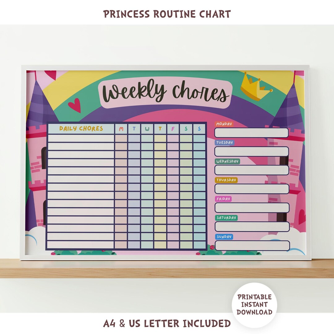 Girl Routine Cards Girls Routine Chart | Princess Weekly Chore Chart | Printable and Canva ...