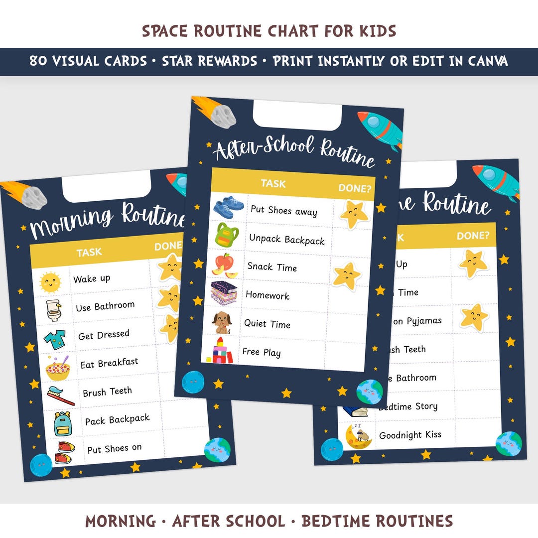 Space Kids Routine Chart | Daily Routine Cards & Reward System ...