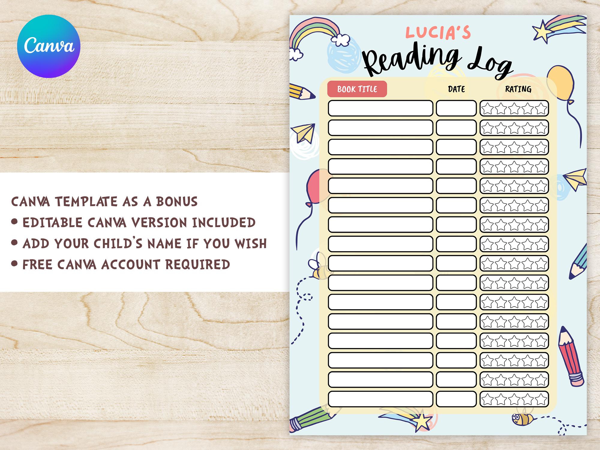 Reading Log Printable for Kids | Book Tracker & Journal Template - Etsy