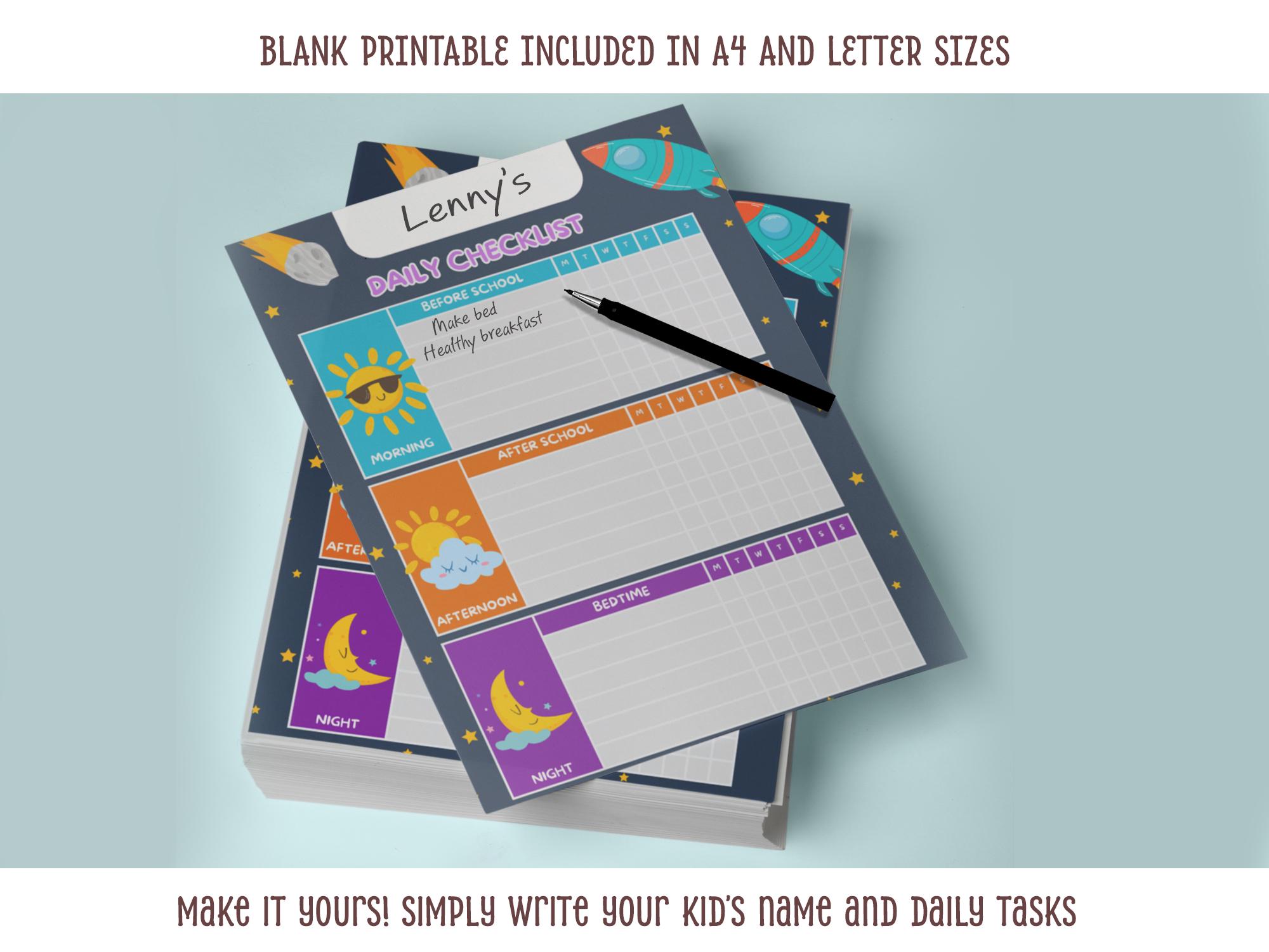 Space Kids Daily Checklist | Editable Routine Chart (canva, PDF ...