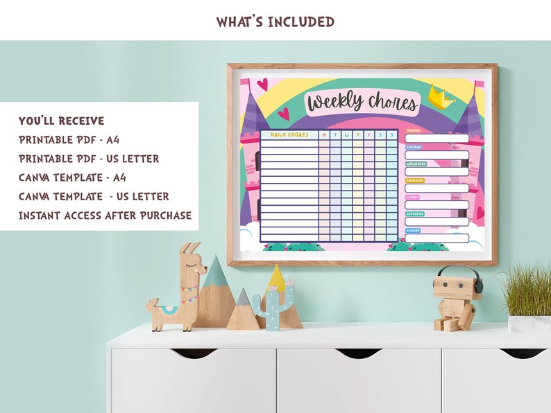 Girls Routine Chart | Princess Weekly Chore Chart | Printable and Canva ...