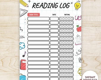 Registro de lectura para niños imprimible / Seguimiento de libros y desafío de lectura / Descarga instantánea