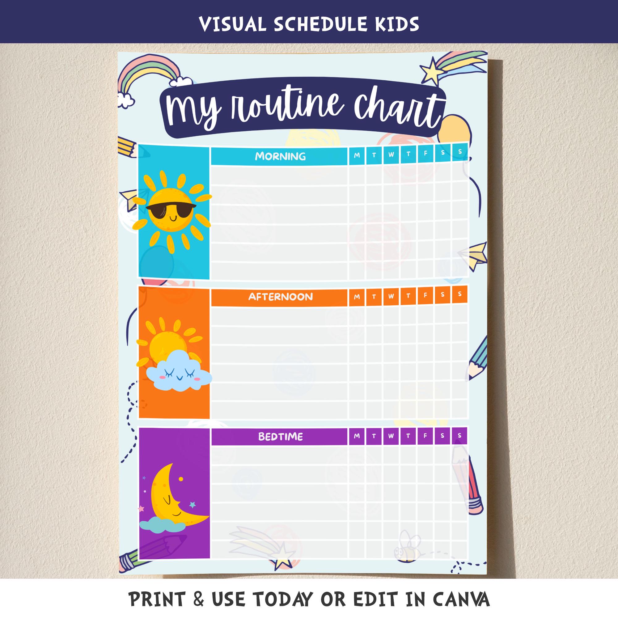 Autism Visual Schedule Kids Printable | Routine Chart Morning Bedtime ...