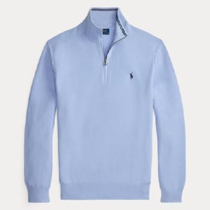 Jersey de punto de malla de algodón con cremallera de un cuarto de Polo Ralph Lauren, suéter estilo preppy.