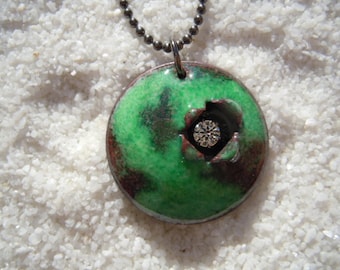 Green Weathered Necklace  Enamel Jewelry  Green Jewelry  Camo Green Jewelry  Artisan Jewelry
